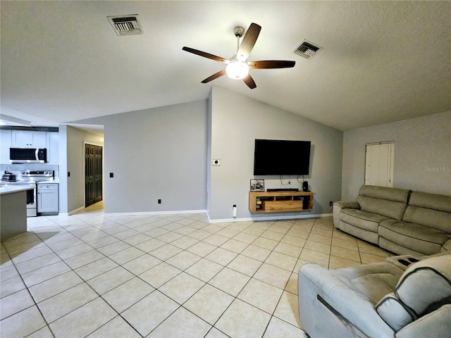 2010 Appian Ct, Deltona, FL 32725 - living area featuring ceiling fan, light tile patterned flooring, and vaulted ceiling