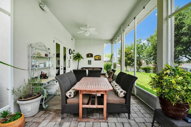 785 Hawks Blf, Clermont, FL 34711 - sunroom featuring ceiling fan, healthy amount of natural light, and outdoor dining space
