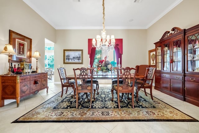 785 Hawks Blf, Clermont, FL 34711 - dining space featuring a chandelier, light tile patterned flooring, and ornamental molding