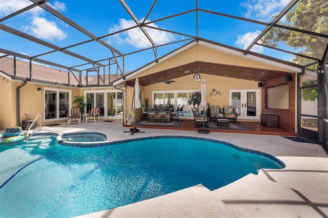9342 Bay Vista Estates Blvd, Orlando, FL 32836 - view of pool with french doors, a patio, ceiling fan, and glass enclosure