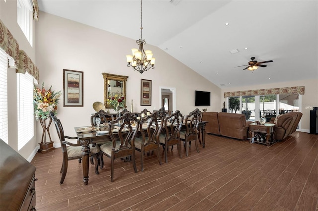 9342 Bay Vista Estates Blvd, Orlando, FL 32836 - dining space featuring high vaulted ceiling, plenty of natural light, and dark wood-style flooring