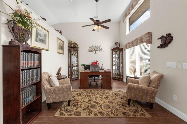 9342 Bay Vista Estates Blvd, Orlando, FL 32836 - home office with wood finished floors, ceiling fan, and lofted ceiling