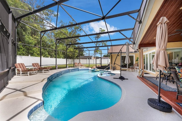 9342 Bay Vista Estates Blvd, Orlando, FL 32836 - view of swimming pool featuring a patio, a fenced backyard, and glass enclosure