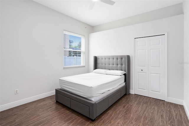 2540 Wembleycross Way, Orlando, FL 32828 - bedroom featuring dark wood-style flooring, a ceiling fan, and a closet