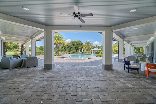 3443 Sagebrush St, Harmony, FL 34773 - view of patio featuring an outdoor living space, an outdoor pool, and ceiling fan