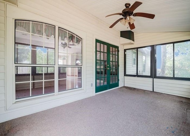 6140 SE 46th Avenue Rd, Ocala, FL 34480 - unfurnished sunroom with ceiling fan, lofted ceiling, and french doors