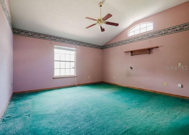 6140 SE 46th Avenue Rd, Ocala, FL 34480 - carpeted empty room with vaulted ceiling and ceiling fan