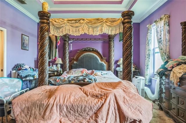 1902 Griffins Green Dr, Bartow, FL 33830 - bedroom with ornamental molding, carpet floors, and a tray ceiling