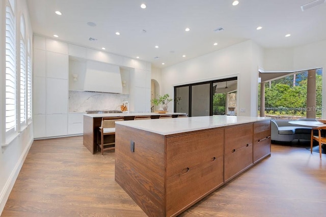 6186 Louise Cove Dr, Windermere, FL 34786 - kitchen featuring a large island, modern cabinets, wood finished floors, white cabinets, and recessed lighting