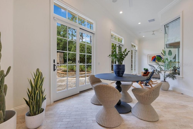 6186 Louise Cove Dr, Windermere, FL 34786 - dining room featuring crown molding, recessed lighting, and ceiling fan