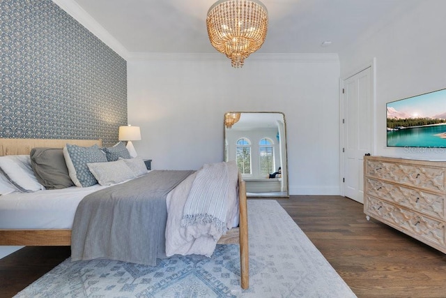 6186 Louise Cove Dr, Windermere, FL 34786 - bedroom featuring a chandelier, wood finished floors, and ornamental molding