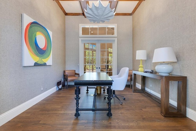 6186 Louise Cove Dr, Windermere, FL 34786 - office with wood finished floors, french doors, ornamental molding, and a towering ceiling