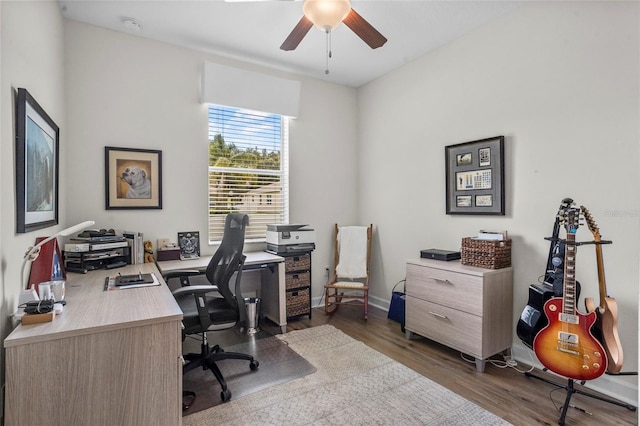 5723 Tarleton Way, Mount Dora, FL 32757 - office with a ceiling fan and dark wood-type flooring