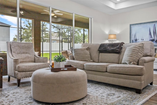 5723 Tarleton Way, Mount Dora, FL 32757 - living room featuring wood finished floors and ceiling fan