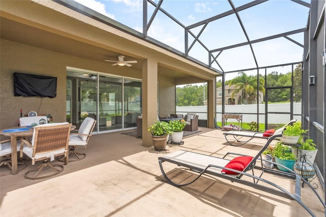5723 Tarleton Way, Mount Dora, FL 32757 - view of patio / terrace featuring an outdoor hangout area, a ceiling fan, outdoor dining space, and a lanai