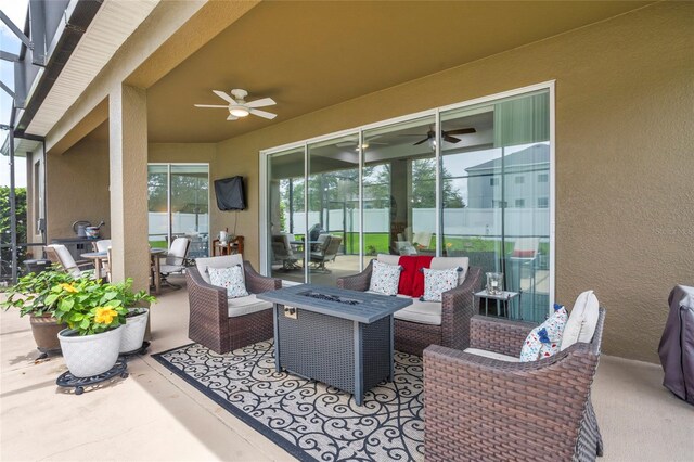 5723 Tarleton Way, Mount Dora, FL 32757 - view of patio featuring a ceiling fan, an outdoor hangout area, and outdoor dining area