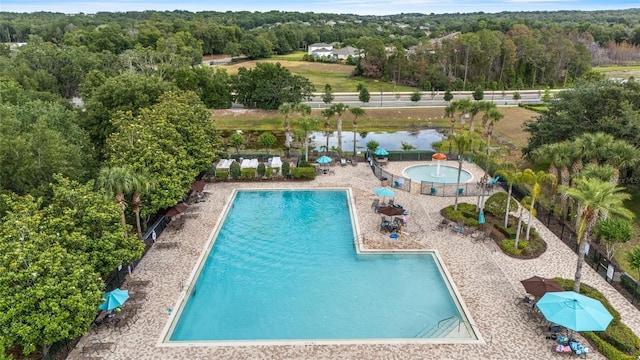 5723 Tarleton Way, Mount Dora, FL 32757 - community pool featuring a view of trees and a patio