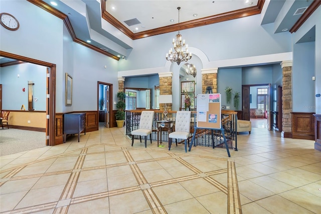 5723 Tarleton Way, Mount Dora, FL 32757 - lobby featuring a high ceiling, ornamental molding, and recessed lighting