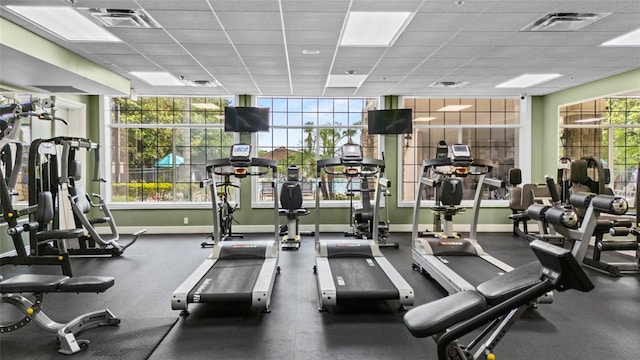 5723 Tarleton Way, Mount Dora, FL 32757 - exercise room featuring a drop ceiling