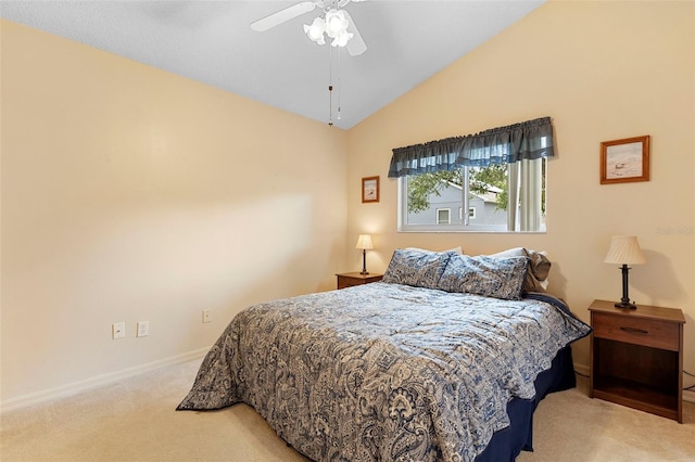 3707 Doune Way, Clermont, FL 34711 - bedroom featuring light carpet, vaulted ceiling, and a ceiling fan