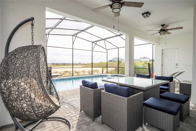 1907 Summer Dr, Davenport, FL 33897 - view of patio / terrace featuring a ceiling fan, an outdoor pool, and a lanai