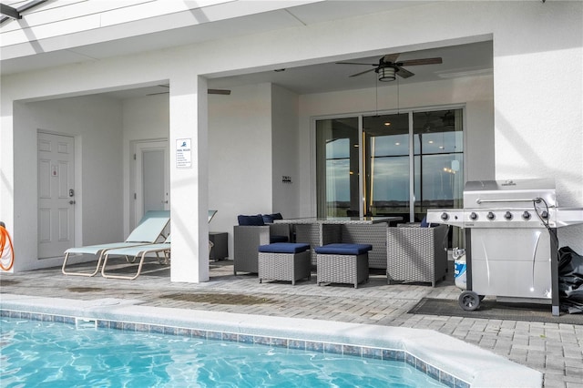 1907 Summer Dr, Davenport, FL 33897 - view of pool featuring a grill, a patio area, outdoor lounge area, and ceiling fan