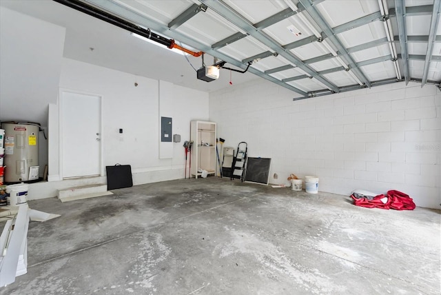 11 W Harding St Unit E, Orlando, FL 32806 - garage with electric panel, electric water heater, a garage door opener, and concrete block wall