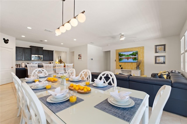 8020 Oak Shadow Ct, Davenport, FL 33837 - dining space featuring light tile patterned floors, recessed lighting, and a ceiling fan