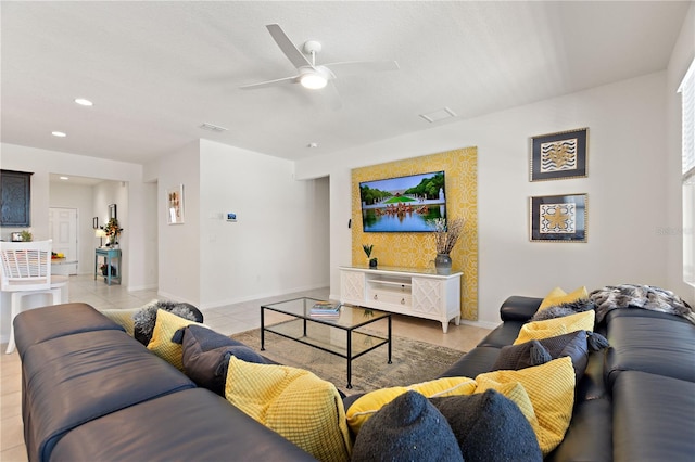 8020 Oak Shadow Ct, Davenport, FL 33837 - living area with ceiling fan, light tile patterned floors, and recessed lighting