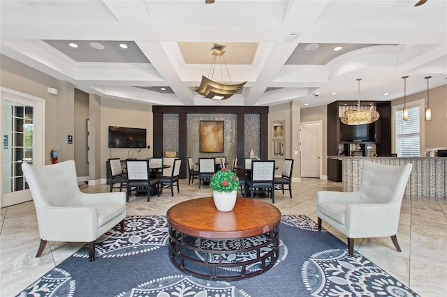 8020 Oak Shadow Ct, Davenport, FL 33837 - common area featuring coffered ceiling, beam ceiling, and recessed lighting