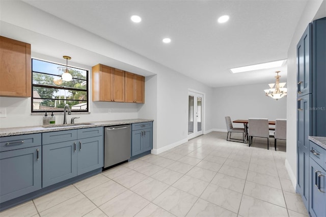2025 Mango Tree Dr, Edgewater, FL 32141 - kitchen featuring dishwasher, recessed lighting, a chandelier, pendant lighting, and light stone countertops