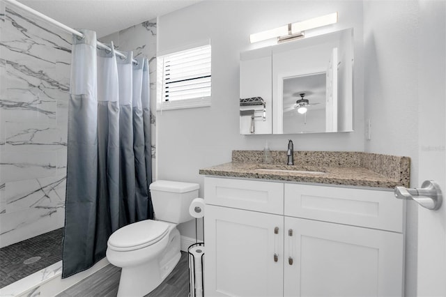 2025 Mango Tree Dr, Edgewater, FL 32141 - full bath with vanity, a marble finish shower, and a ceiling fan