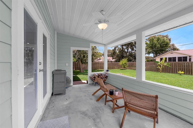 2025 Mango Tree Dr, Edgewater, FL 32141 - sunroom / solarium featuring ceiling fan and lofted ceiling