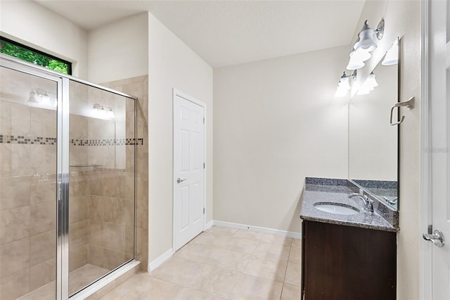 2236 Landside Dr, Valrico, FL 33594 - full bathroom featuring vanity, a shower stall, and tile patterned floors