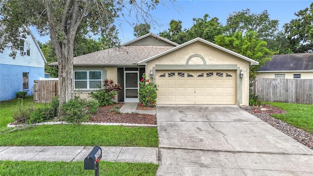 10901 Peppersong Dr, Riverview, FL 33578 - ranch-style home with stucco siding, an attached garage, roof with shingles, and concrete driveway