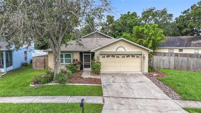 10901 Peppersong Dr, Riverview, FL 33578 - ranch-style house with stucco siding, an attached garage, driveway, and a shingled roof