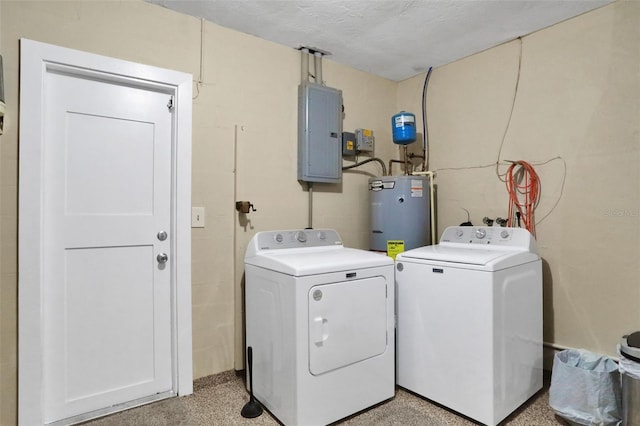 749 Ridge Blvd, South Daytona, FL 32119 - laundry area with water heater, washer and dryer, electric panel, and concrete block wall