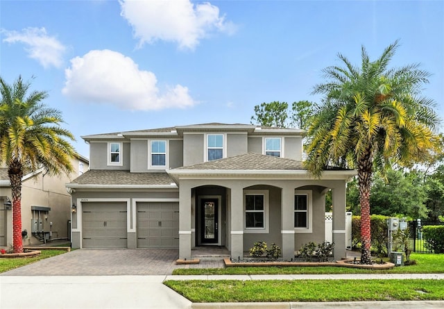 15315 Gilligan Ct, Winter Garden, FL 34787 - view of front of home with a garage, stucco siding, and decorative driveway