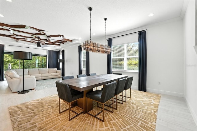 15315 Gilligan Ct, Winter Garden, FL 34787 - dining room featuring light wood-type flooring, recessed lighting, ceiling fan, and crown molding