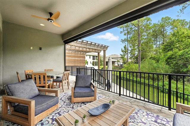 15315 Gilligan Ct, Winter Garden, FL 34787 - balcony with a pergola, a ceiling fan, and outdoor lounge area