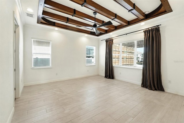 15315 Gilligan Ct, Winter Garden, FL 34787 - spare room with a ceiling fan, healthy amount of natural light, light wood-style floors, beam ceiling, and crown molding