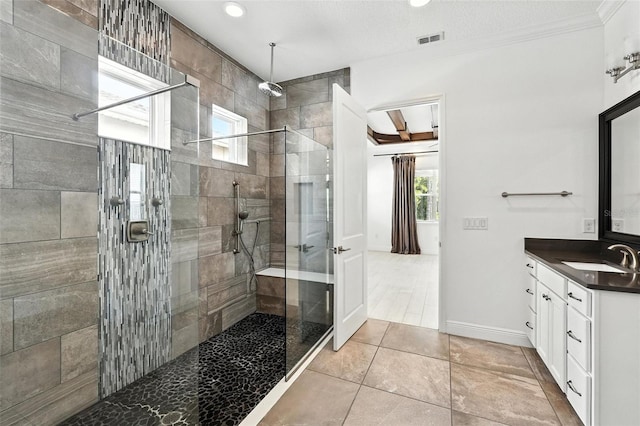 15315 Gilligan Ct, Winter Garden, FL 34787 - full bath featuring vanity, a tile shower, recessed lighting, and tile patterned flooring