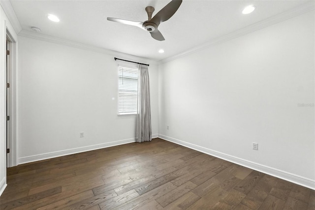 15315 Gilligan Ct, Winter Garden, FL 34787 - unfurnished room with a ceiling fan, ornamental molding, dark wood-style flooring, a smoke detector, and recessed lighting