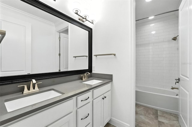 15315 Gilligan Ct, Winter Garden, FL 34787 - bathroom with double vanity, crown molding, shower / washtub combination, and recessed lighting