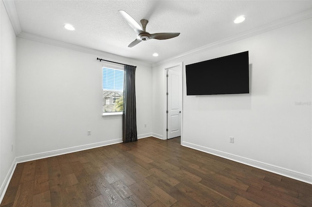 15315 Gilligan Ct, Winter Garden, FL 34787 - unfurnished bedroom with dark wood-style floors, ornamental molding, a textured ceiling, recessed lighting, and ceiling fan
