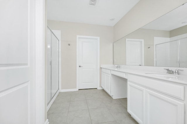 4288 Blackshear Ct, Clermont, FL 34714 - bathroom with tile patterned floors, a shower stall, and double vanity