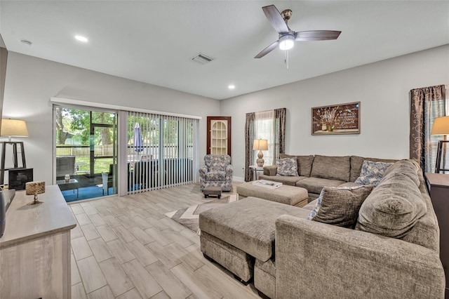 4636 Piedmont St, Orlando, FL 32811 - living room featuring a ceiling fan and recessed lighting