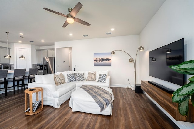 7484 Catania Loop, Clermont, FL 34714 - living area with a ceiling fan, dark wood-style floors, and recessed lighting