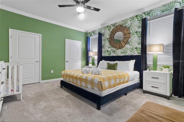 2026 Lelani Cir, Davenport, FL 33897 - bedroom with crown molding, light colored carpet, and a ceiling fan