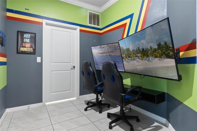 2026 Lelani Cir, Davenport, FL 33897 - tiled home office featuring crown molding and baseboards